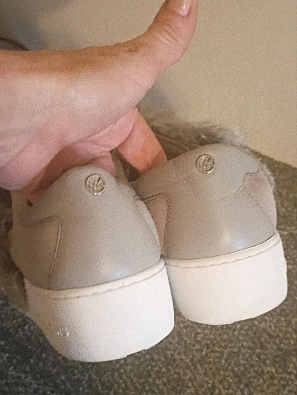 Michael Kors Maven  Gray Slip-On Sneakers with Faux Fur Trim Size 9